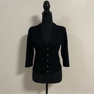 Tory Burch Cardigan Women’s Size Large Black Merino Wool Button-Up Cardigan
